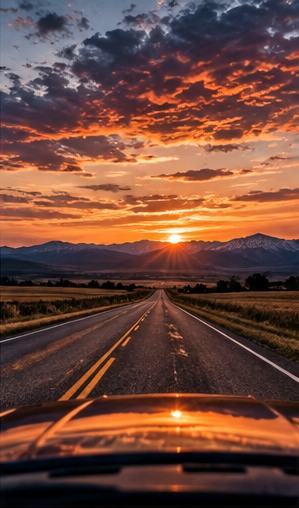 Open country highway at sunset